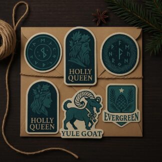 Yule Folklore Sticker Set | Oak King, Holly Queen, Yule Goat, Wreath, Evergreen Crest