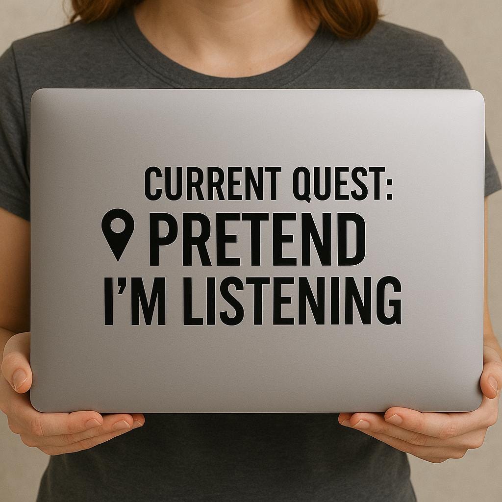 Current Quest Pretend I’m Listening Decal | Funny Gamer Humor Vinyl Sticker | Sarcastic Gift - Image 3
